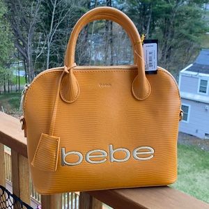 Bebe Fabiola Stamped Lizard Dome Satchel Mustard